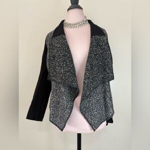 White House Black Market Black and Gray Open Front Cardigan in size 10